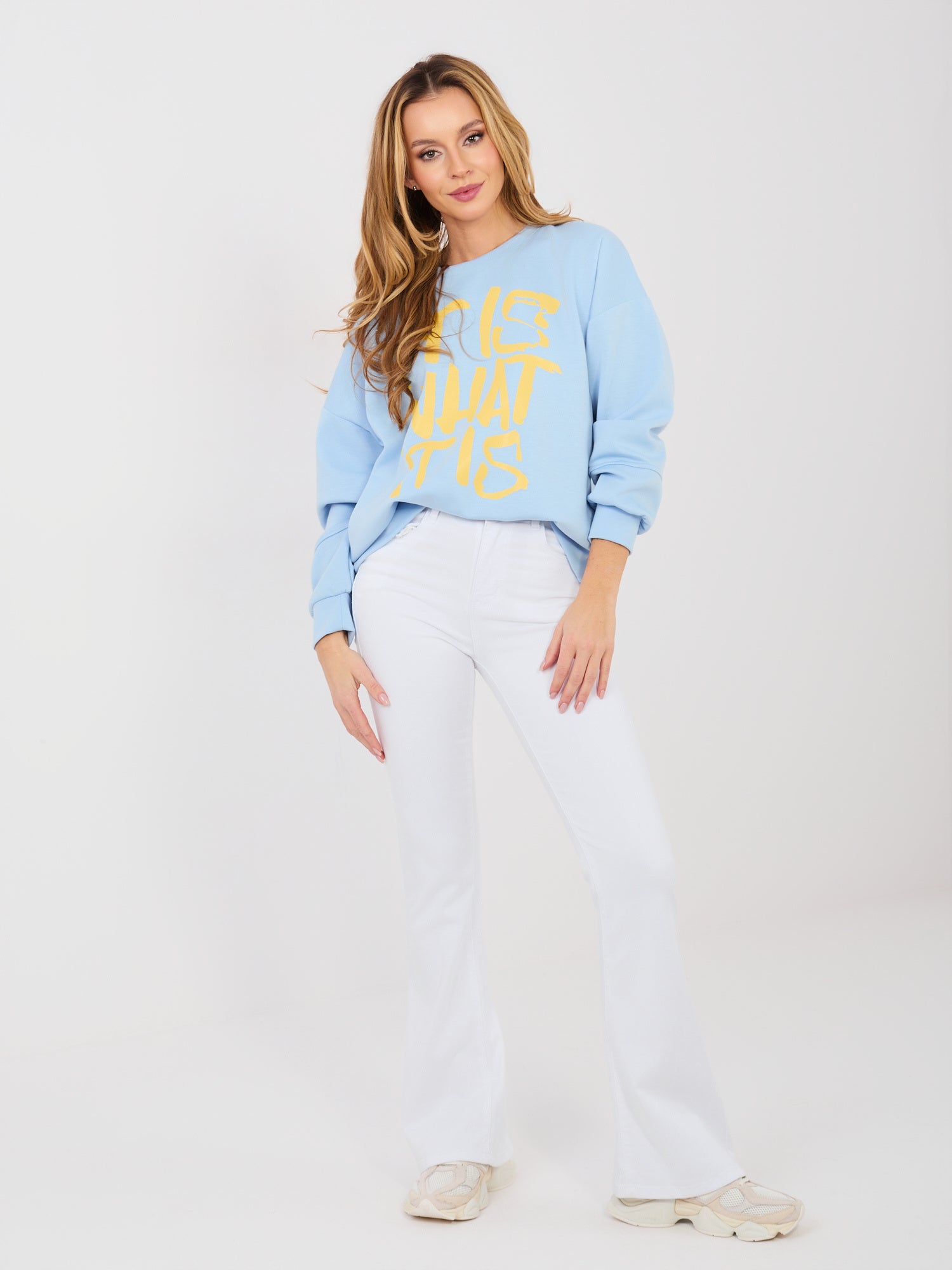 RUE PARIS Pastelowa niebieska damska bluza bez kaptura