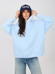 RUE PARIS Pastelowa niebieska ocieplana bluza z bawełny