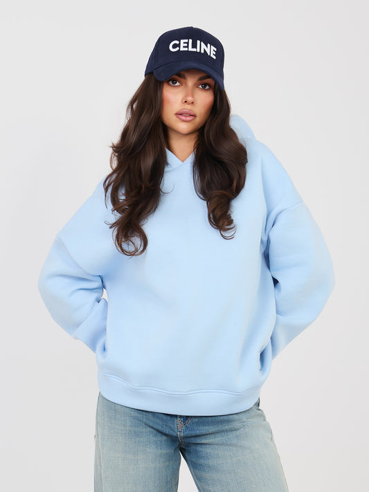 RUE PARIS Pastelowa niebieska ocieplana bluza z bawełny