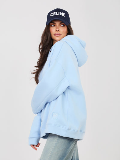 RUE PARIS Pastelowa niebieska ocieplana bluza z bawełny
