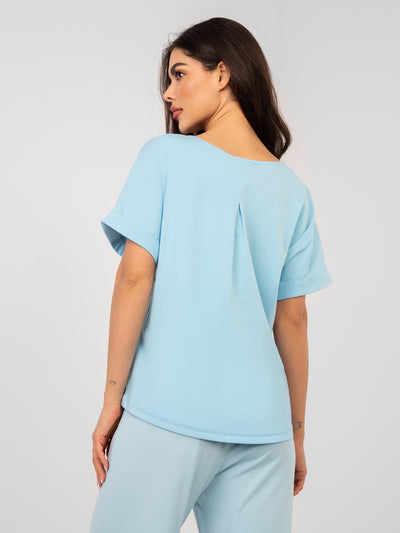 RUE PARIS Pastelowa niebieska bluzka basic o kroju oversize