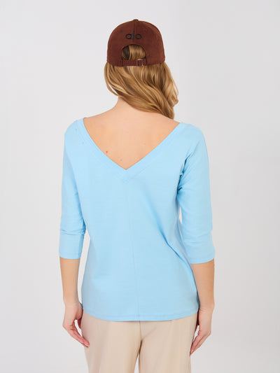 RUE PARIS Pastelowa niebieska bluzka basic z bawełny