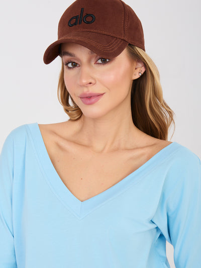 RUE PARIS Pastelowa niebieska bluzka basic z bawełny