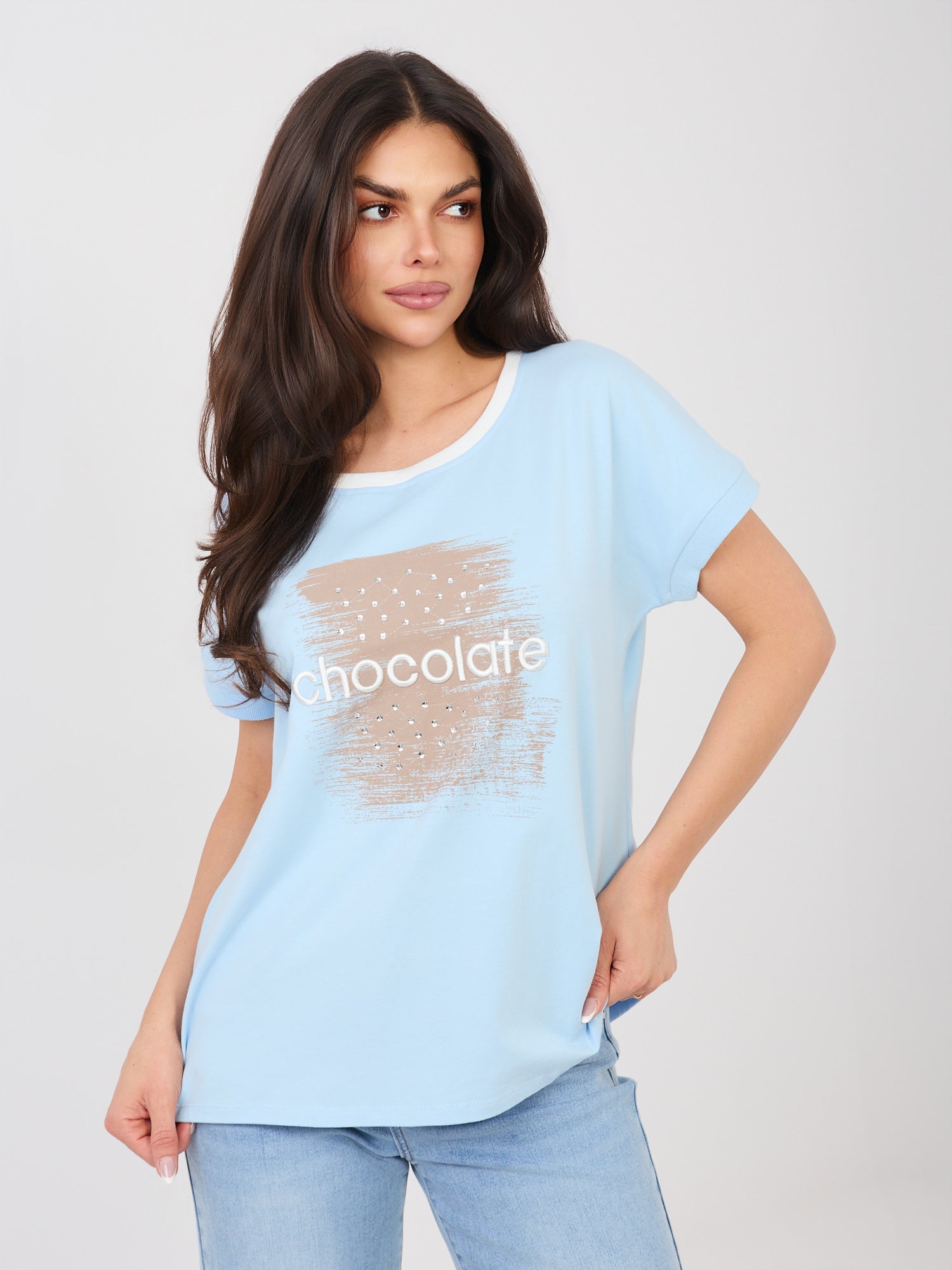 Pastelowa niebieska bluzka oversize z napisem