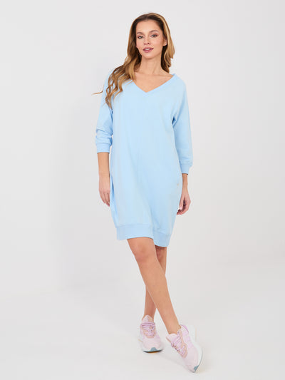 BASIC FEEL GOOD Pastelowa niebieska dresowa sukienka z kieszeniami