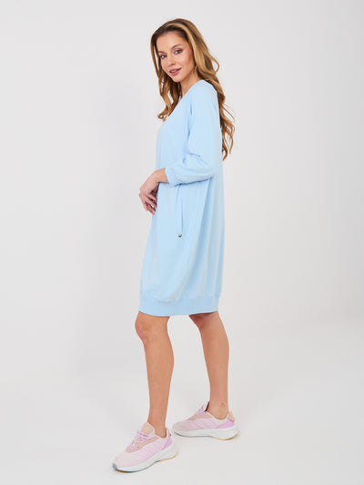 BASIC FEEL GOOD Pastelowa niebieska dresowa sukienka z kieszeniami
