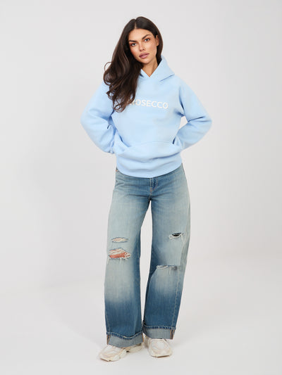 RUE PARIS Pastelowa niebieska bluza kangurka z ociepleniem