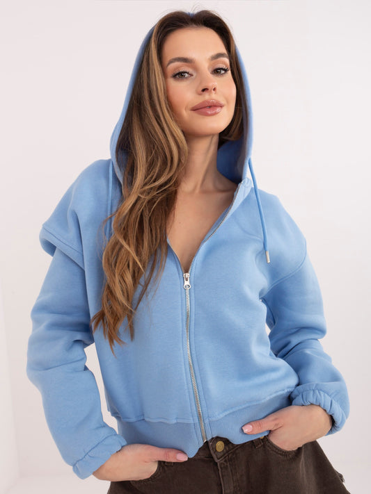 Pastelowa niebieska ocieplana bluza basic z suwakiem