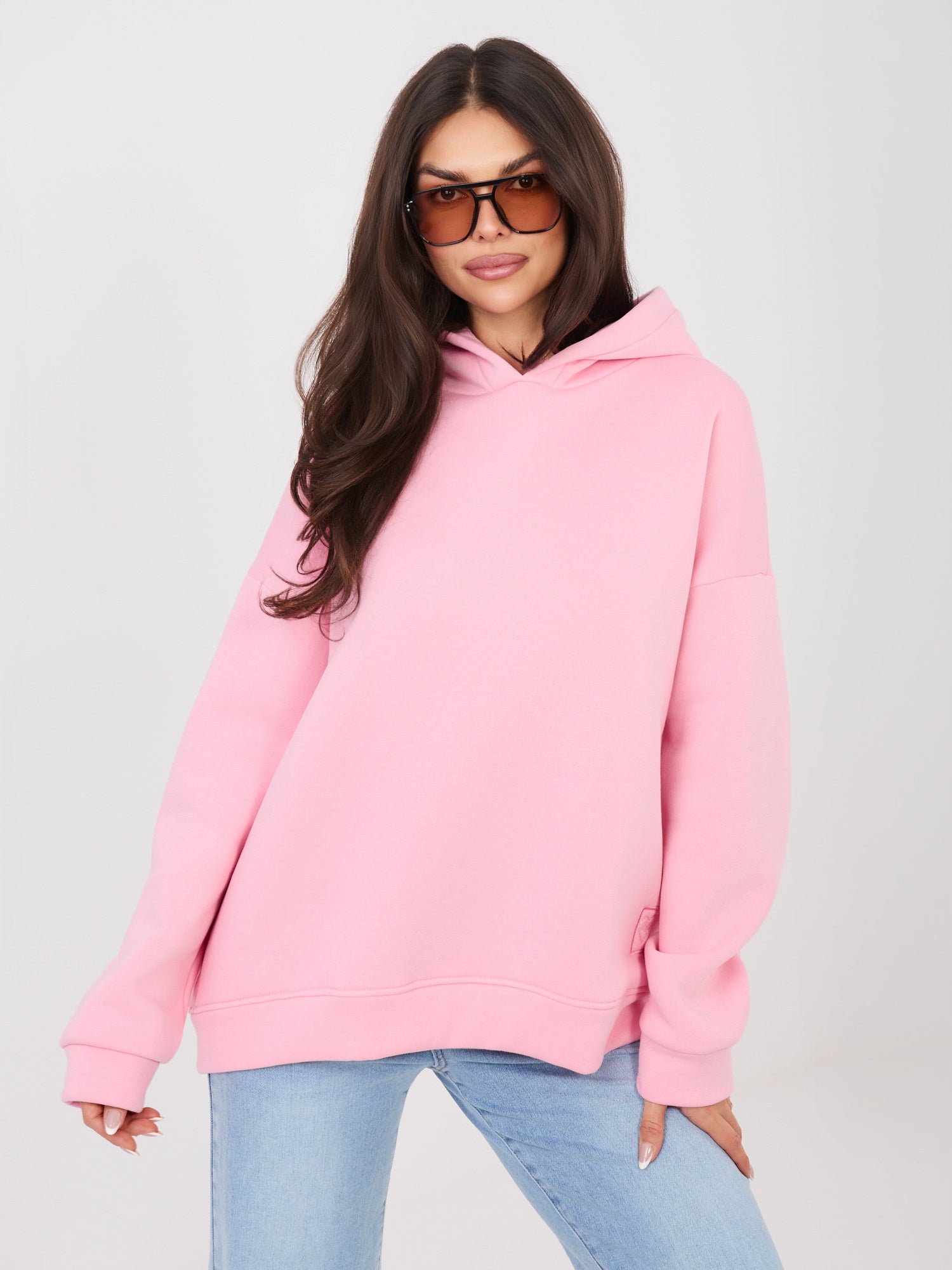 RUE PARIS Pastelowa różowa dresowa bluza basic z kapturem