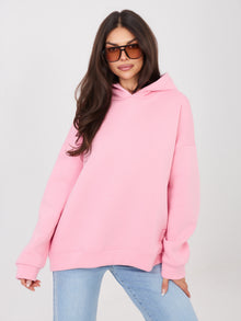 RUE PARIS Pastelowa różowa dresowa bluza basic z kapturem