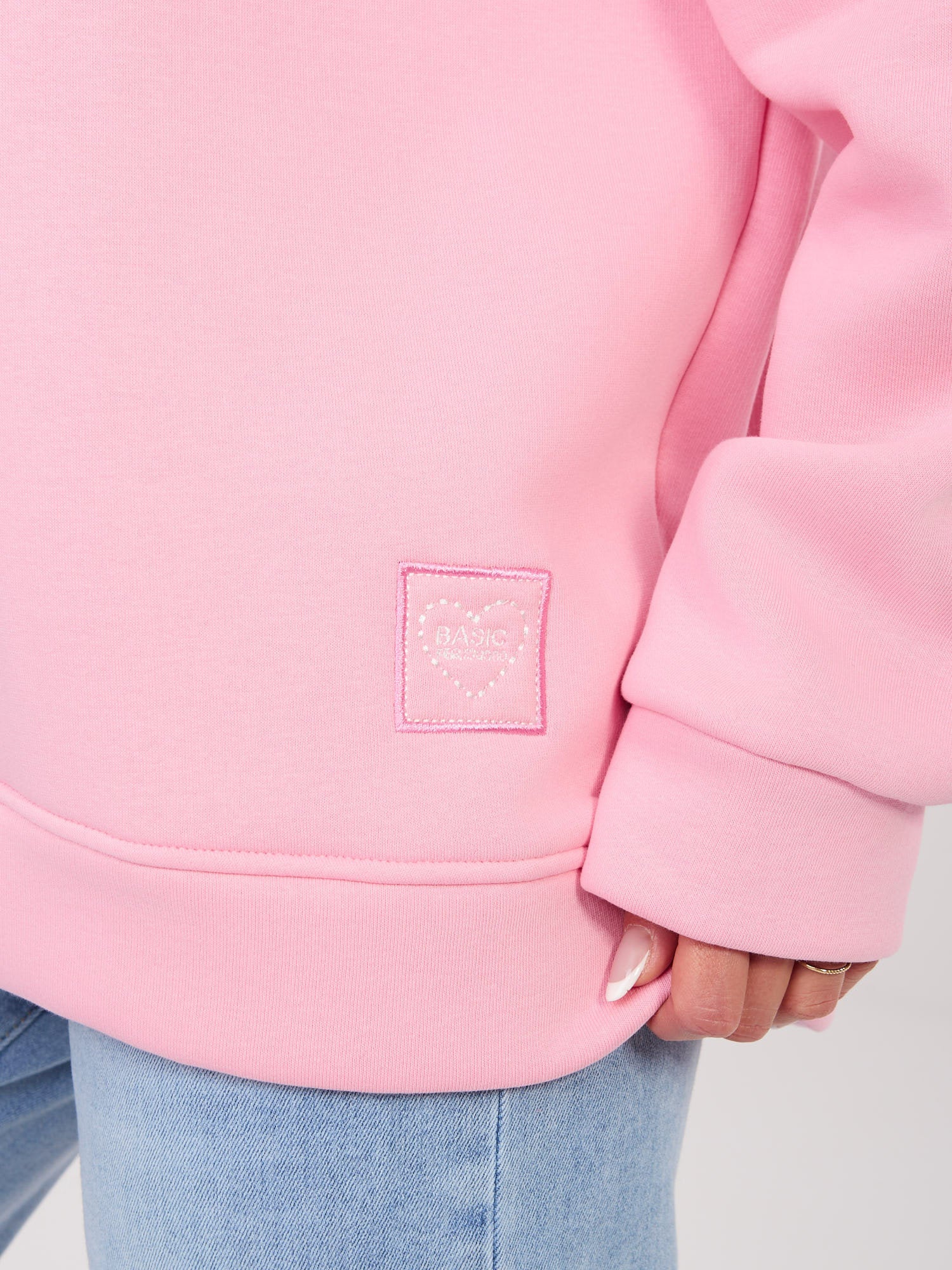 RUE PARIS Pastelowa różowa dresowa bluza basic z kapturem