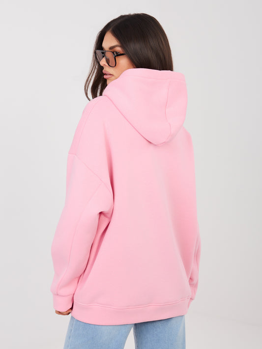 RUE PARIS Pastelowa różowa dresowa bluza basic z kapturem