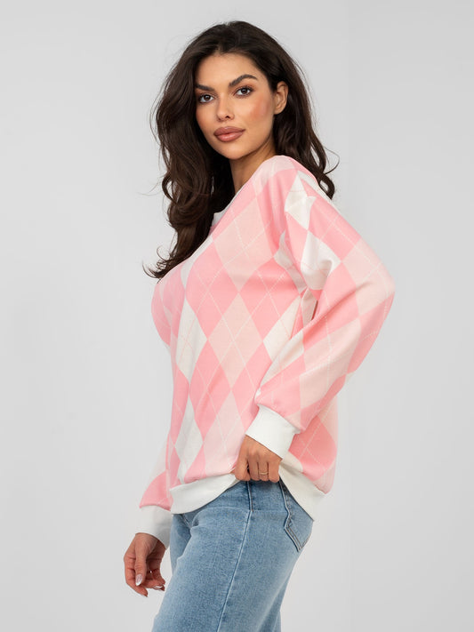 Pastelowa różowa bluza oversize w romby