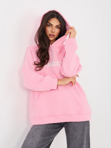 RUE PARIS Pastelowa różowa bluza kangurka o kroju oversize