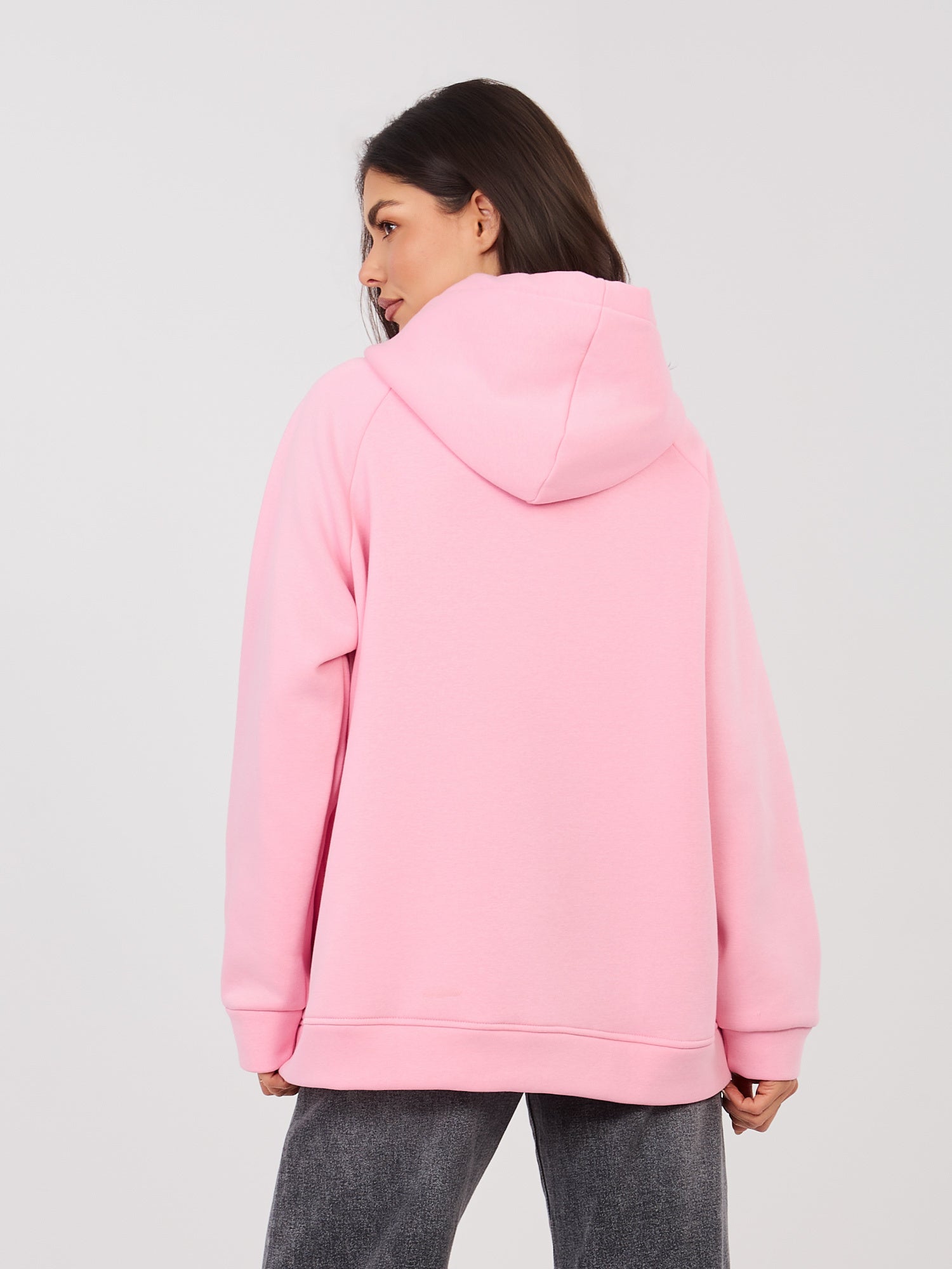 RUE PARIS Pastelowa różowa bluza kangurka o kroju oversize