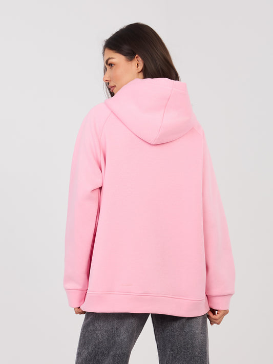 RUE PARIS Pastelowa różowa bluza kangurka o kroju oversize