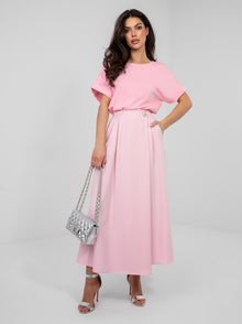 RUE PARIS  Pastelowa różowa bluzka basic o kroju oversize