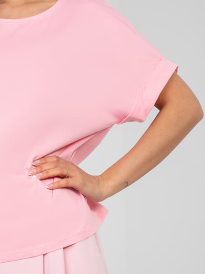 RUE PARIS  Pastelowa różowa bluzka basic o kroju oversize