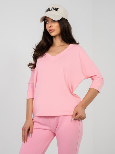 RUE PARIS Pastelowa różowa bluzka basic o kroju oversize