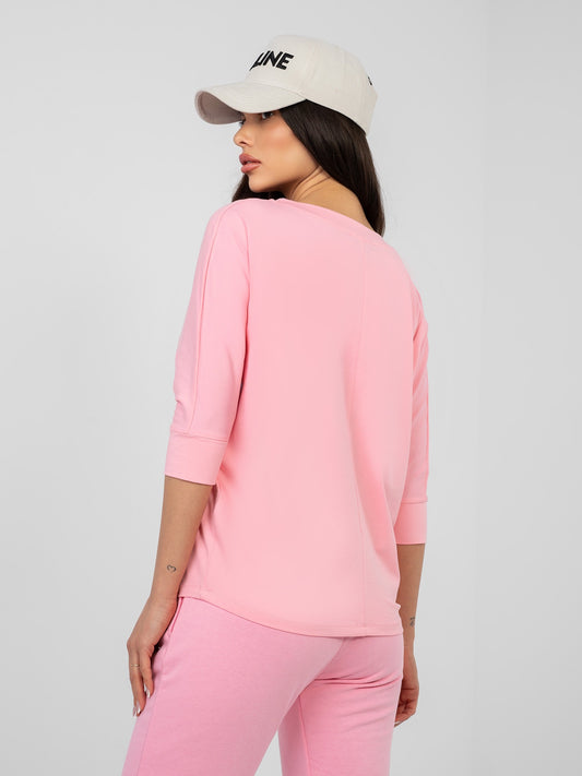 RUE PARIS Pastelowa różowa bluzka basic o kroju oversize
