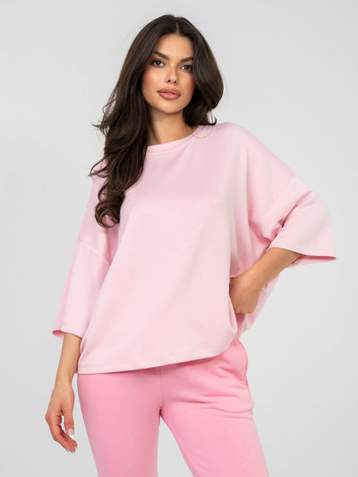 RUE PARIS Pastelowa różowa bluzka basic o kroju oversize