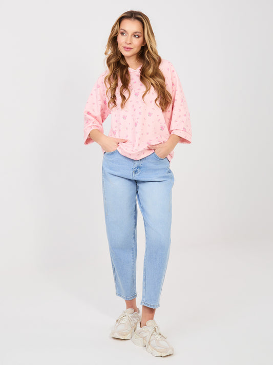 Pastelowa różowa damska bluza oversize z kapturem