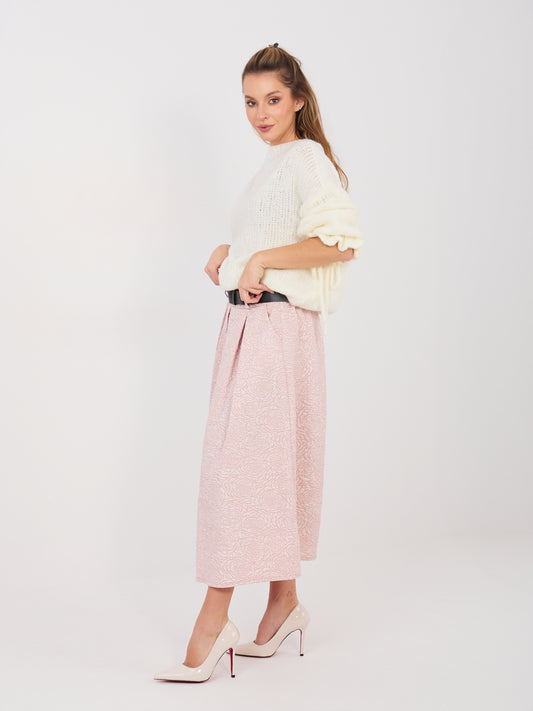 RUE PARIS Pastelowa różowa elegancka spódnica z kieszeniami