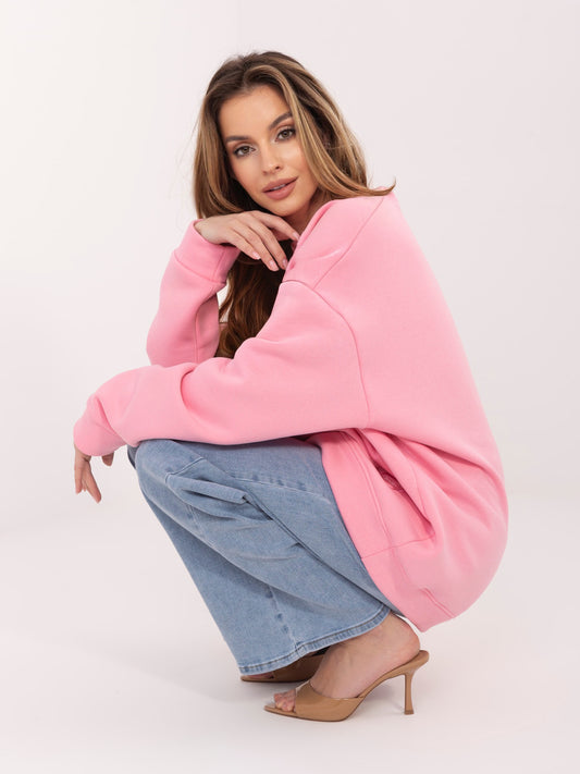 RUE PARIS Pastelowa różowa bluza oversize bez kaptura