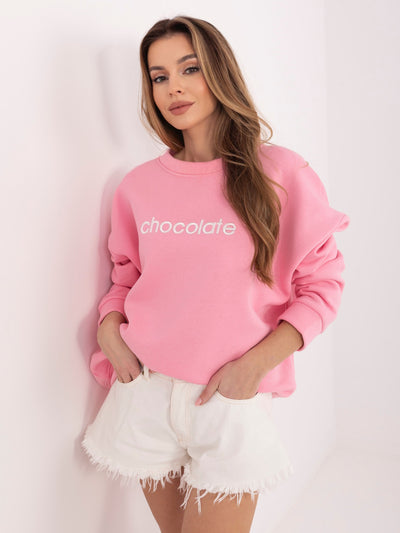 RUE PARIS  Pastelowa różowa bawełniana bluza z haftem