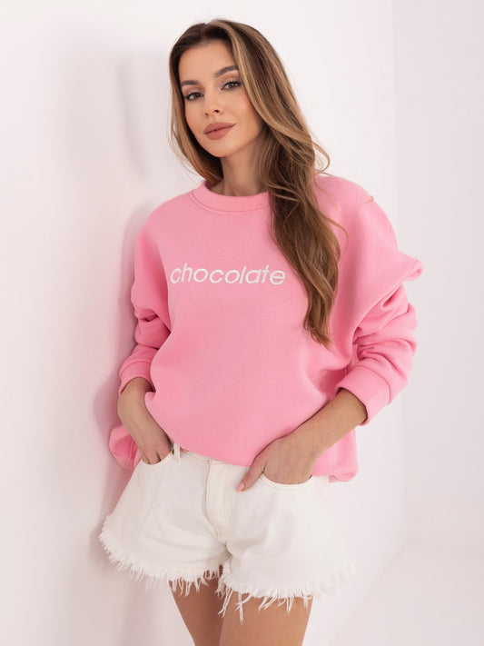 RUE PARIS  Pastelowa różowa bawełniana bluza z haftem