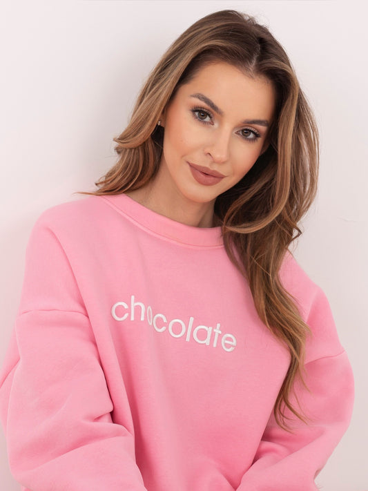 RUE PARIS  Pastelowa różowa bawełniana bluza z haftem