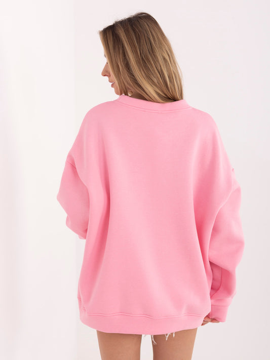 RUE PARIS  Pastelowa różowa bawełniana bluza z haftem