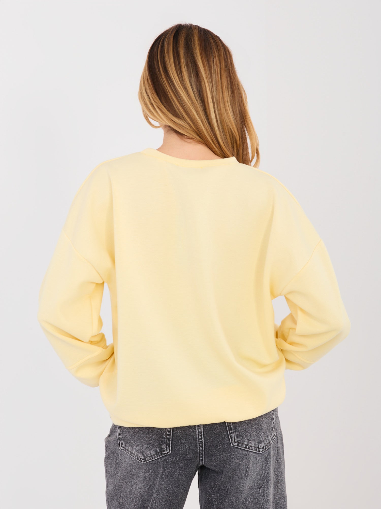 RUE PARIS Pastelowa żółta bluza z kontrastowym napisem