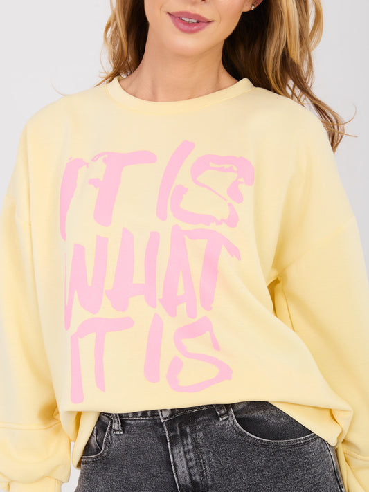 RUE PARIS Pastelowa żółta bluza z kontrastowym napisem