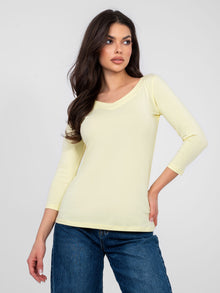 RUE PARIS  Pastelowa żółta bluzka basic z bawełny