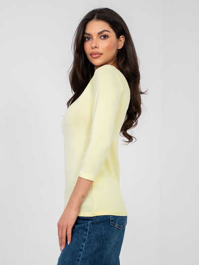RUE PARIS  Pastelowa żółta bluzka basic z bawełny