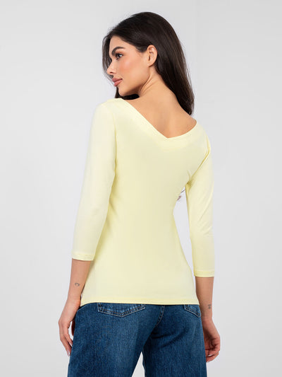 RUE PARIS  Pastelowa żółta bluzka basic z bawełny