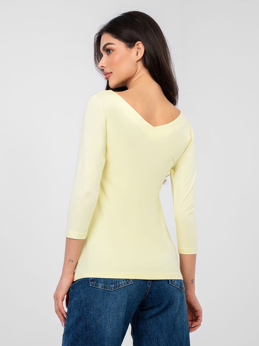 RUE PARIS  Pastelowa żółta bluzka basic z bawełny