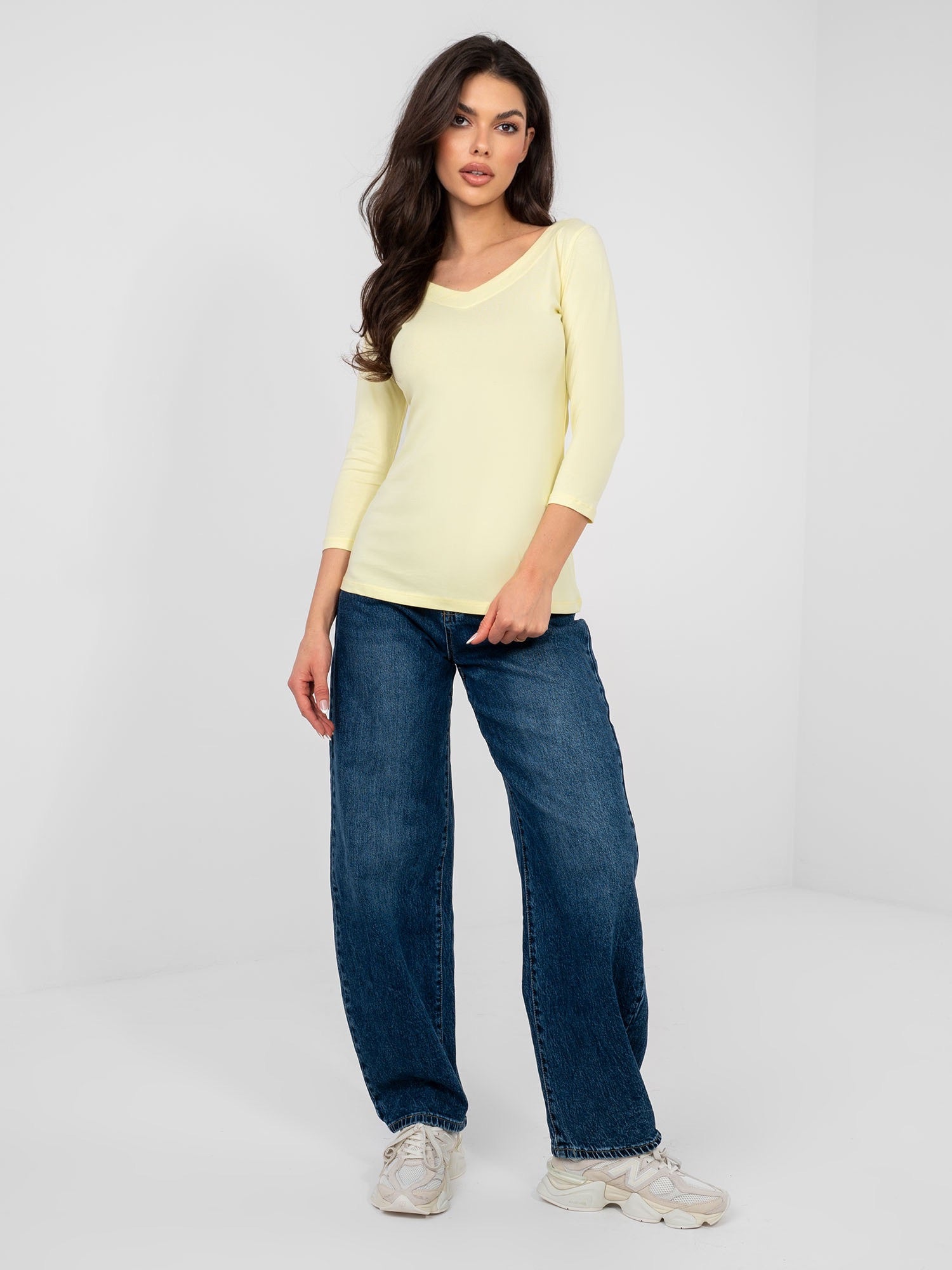 RUE PARIS  Pastelowa żółta bluzka basic z bawełny