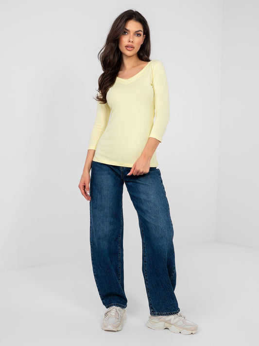 RUE PARIS  Pastelowa żółta bluzka basic z bawełny