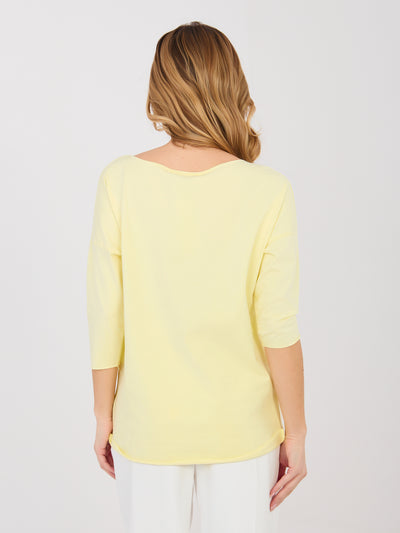 RUE PARIS Pastelowa żółta damska bluzka basic z bawełny