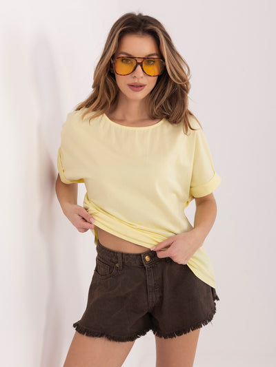 RUE PARIS Pastelowa żółta bawełniana bluzka basic