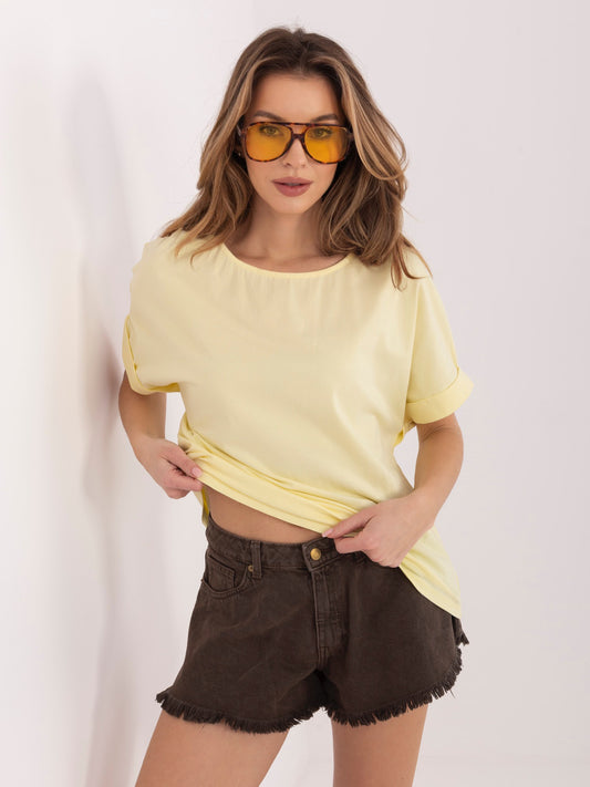 RUE PARIS Pastelowa żółta bawełniana bluzka basic