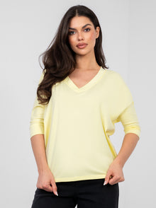 RUE PARIS Pastelowa żółta bluzka basic z bawełny
