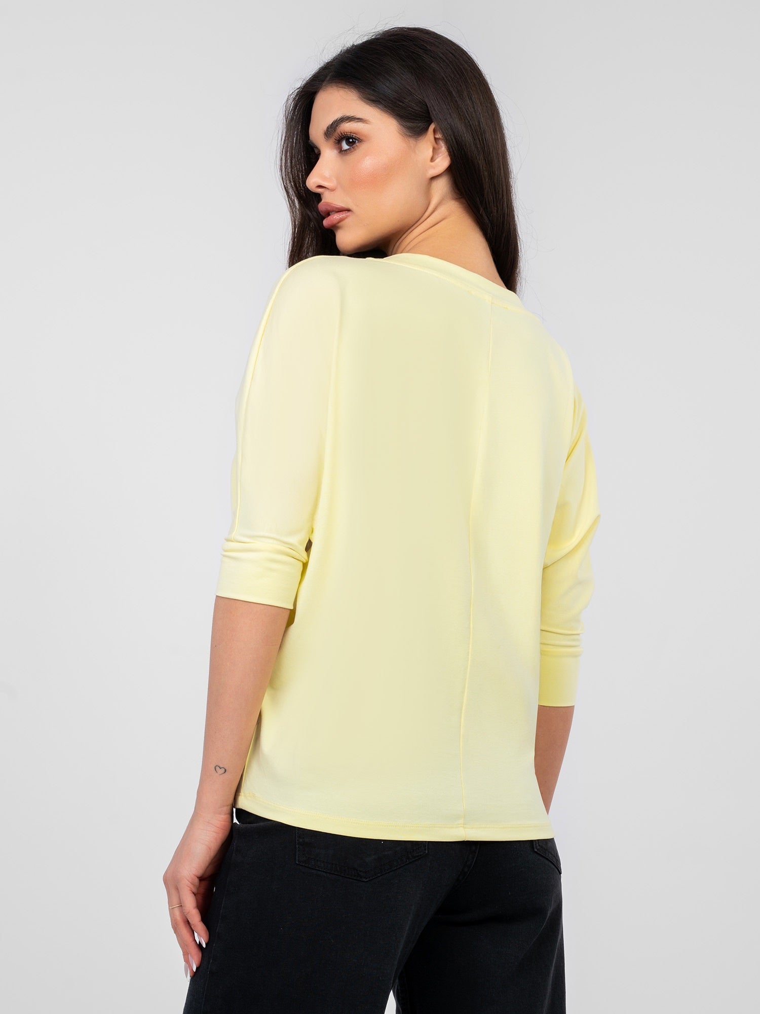 RUE PARIS Pastelowa żółta bluzka basic z bawełny