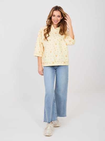 Pastelowa żółta damska bluza oversize w kwiatki