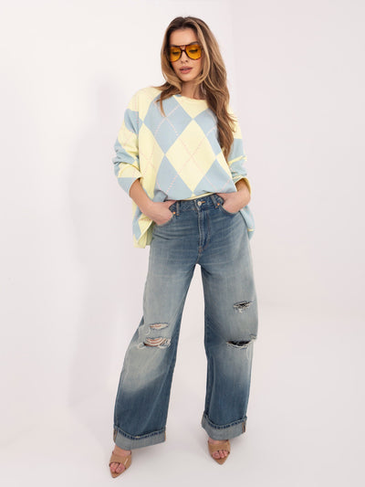 Pastelowa żółto-niebieska bluza oversize z printem