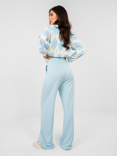 RUE PARIS Pastelowe niebieskie spodnie basic wide leg