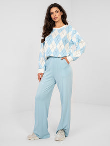 RUE PARIS Pastelowe niebieskie spodnie basic wide leg