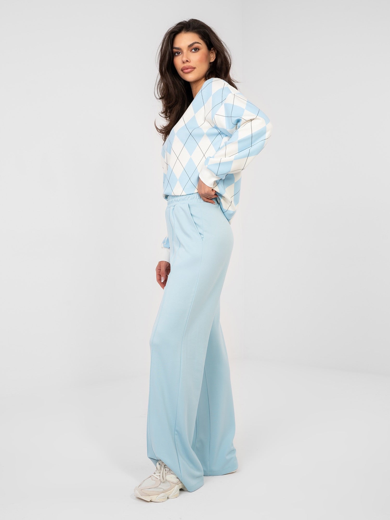 RUE PARIS Pastelowe niebieskie spodnie basic wide leg